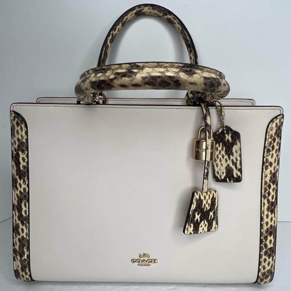 Coach Zoe Chalk Exotic Snakeskin Trim Top Handle Satchel Bag F68293 Zoe - Picture 15 of 15